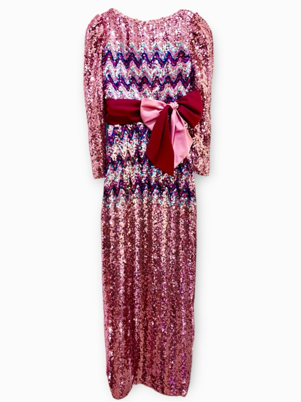 Vintage Sequin Zig Zag Ombre Long Special Occasion Dress Sz M